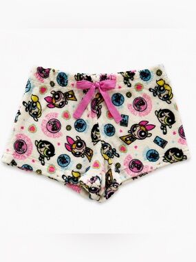 THE POWERPUFF GIRLS Plush Fleece Sleep Shorts Pink Tie Waist Size M